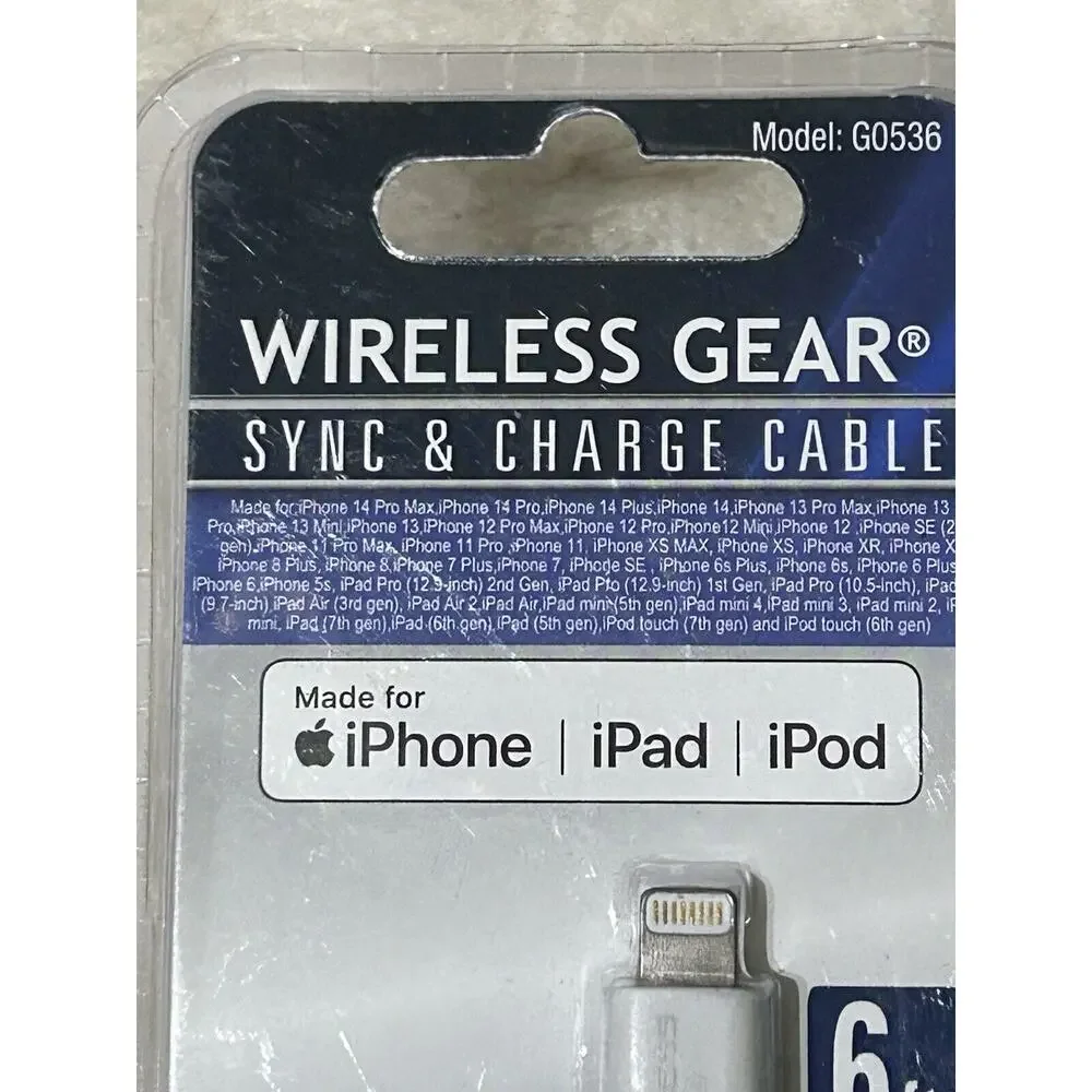 Wireless Gear Charge/sinc Cables For iPhone. 6ft Black And White Set Of 2